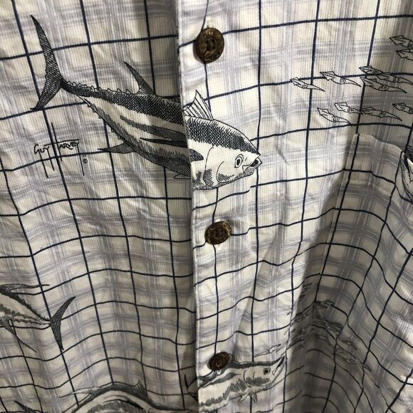 Guy Harvey Men's Casual Button Down Shirt Fish Blue White Size Large - Picture 2 of 5